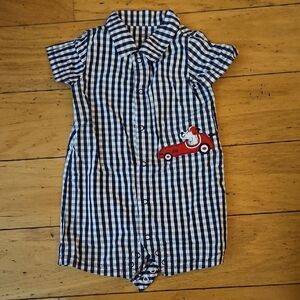 Blue and White Checkered Baby Romper